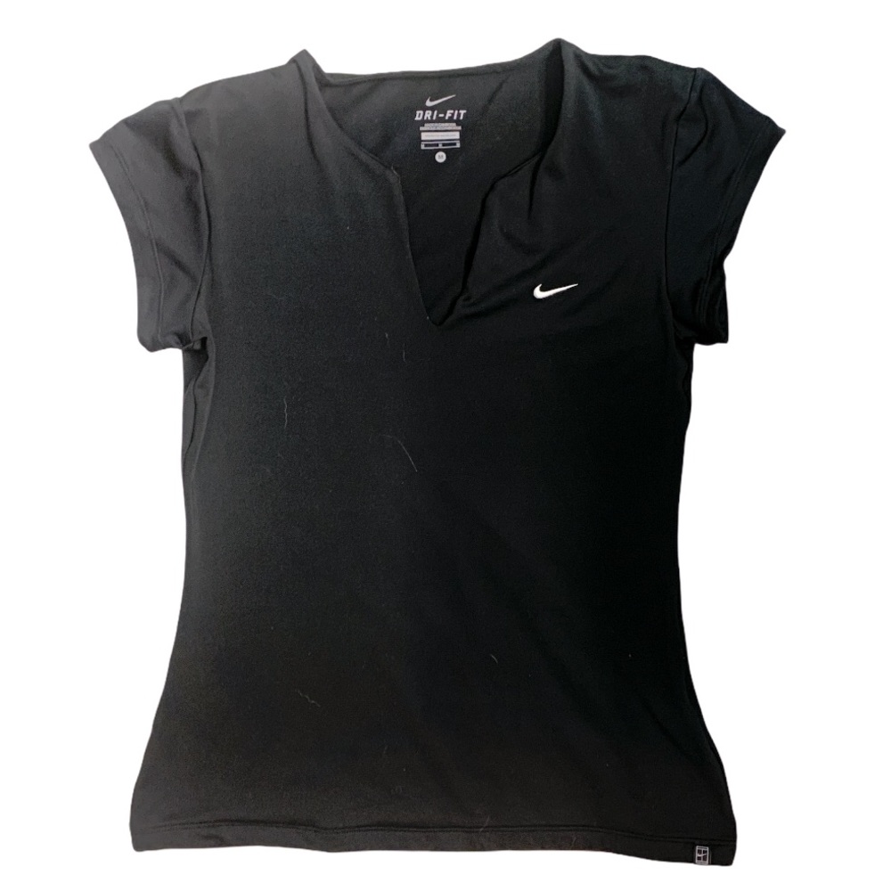 Nike Women’s Dri-Fit V-Notch Cap Sleeve Black Tennis Tee EUC